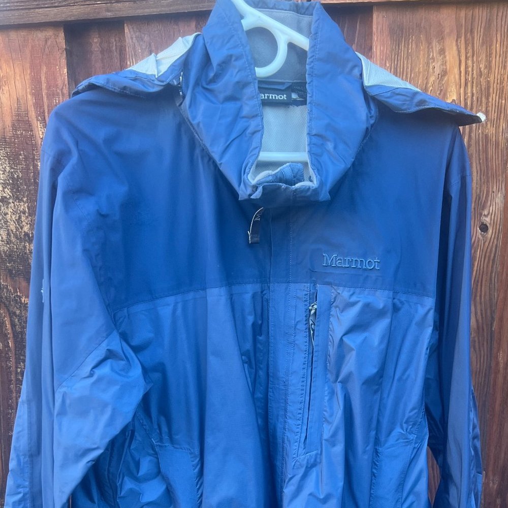 Marmot Rain Jacket with Hoodie Blue Men's Size Large